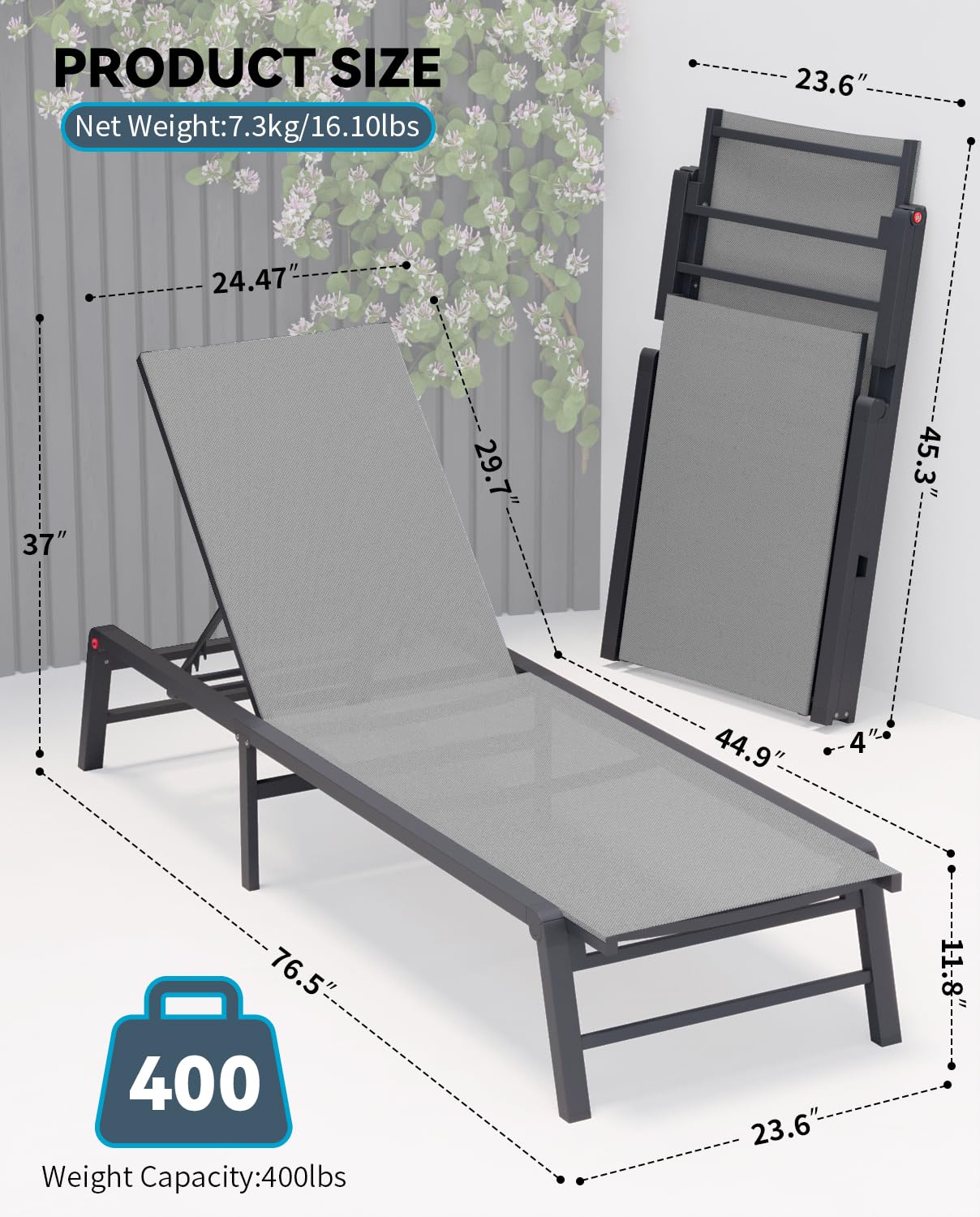 FHVIT aluminum frame with Textilene fabric handles weather for all-season comfort.