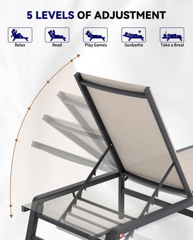 FHVIT beige outdoor lounge chair suitable for poolside, garden, or patio