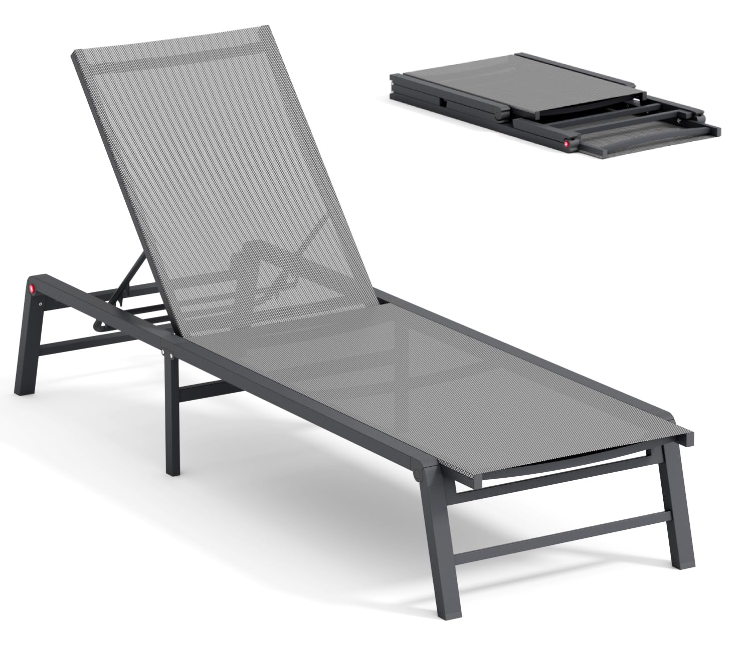 FHVIT foldable chaise lounge chair outdoors for easy transport and storage.
