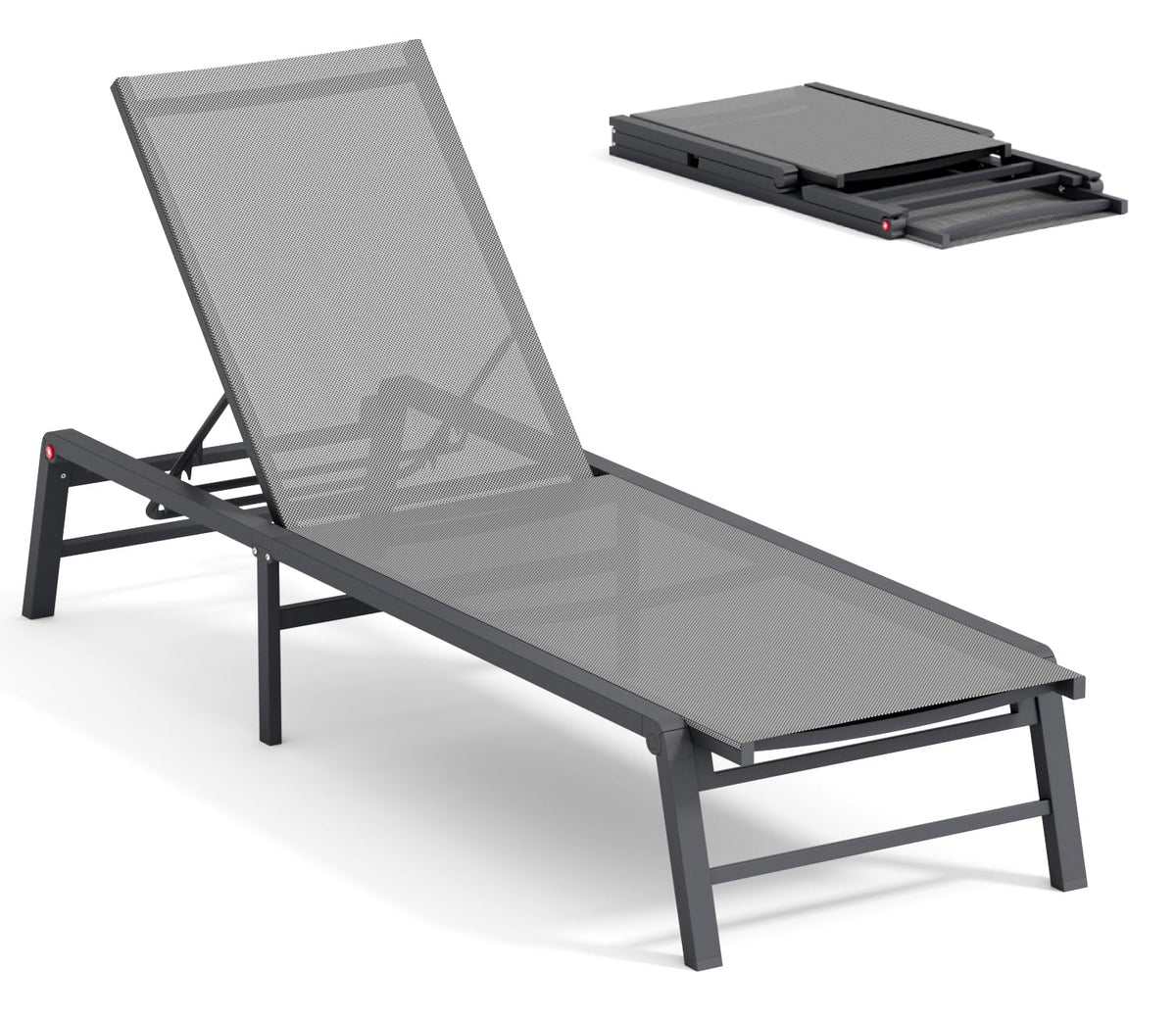 FHVIT foldable chaise lounge chair outdoors for easy transport and storage.