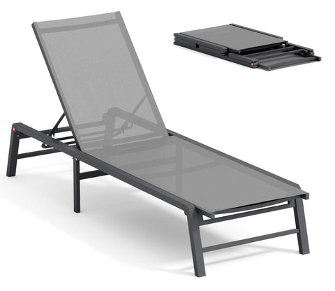 FHVIT foldable chaise lounge chair outdoors for easy transport and storage.