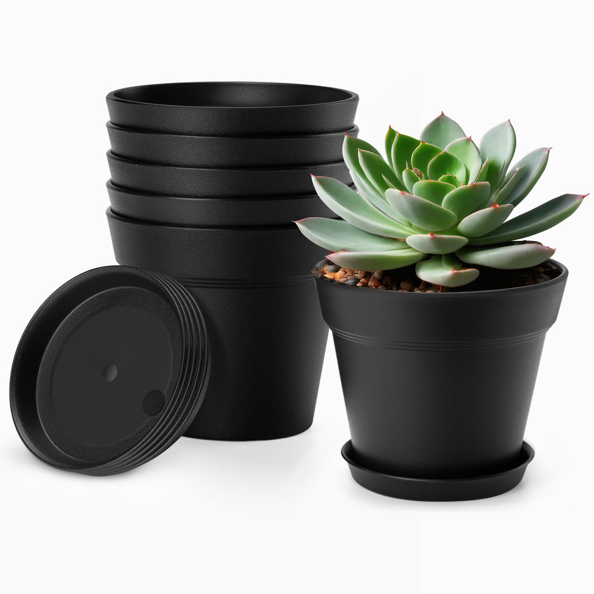 FHWTY 4-inch pot with saucer front view for tidy indoor gardening