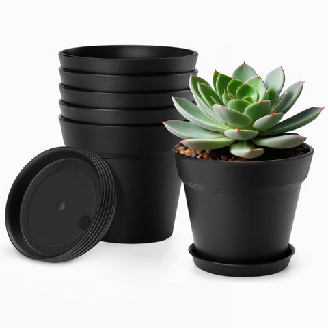 FHWTY 4-inch pot with saucer front view for tidy indoor gardening