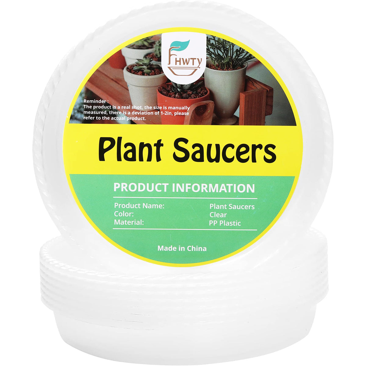 FHWTY 8-pack clear plant saucer top view catches excess water to protect surfaces.