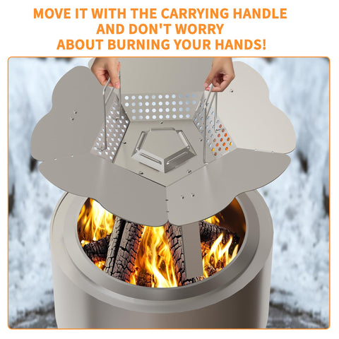 Fiaygro portable heat deflector adapts to camping outdoors and patios.