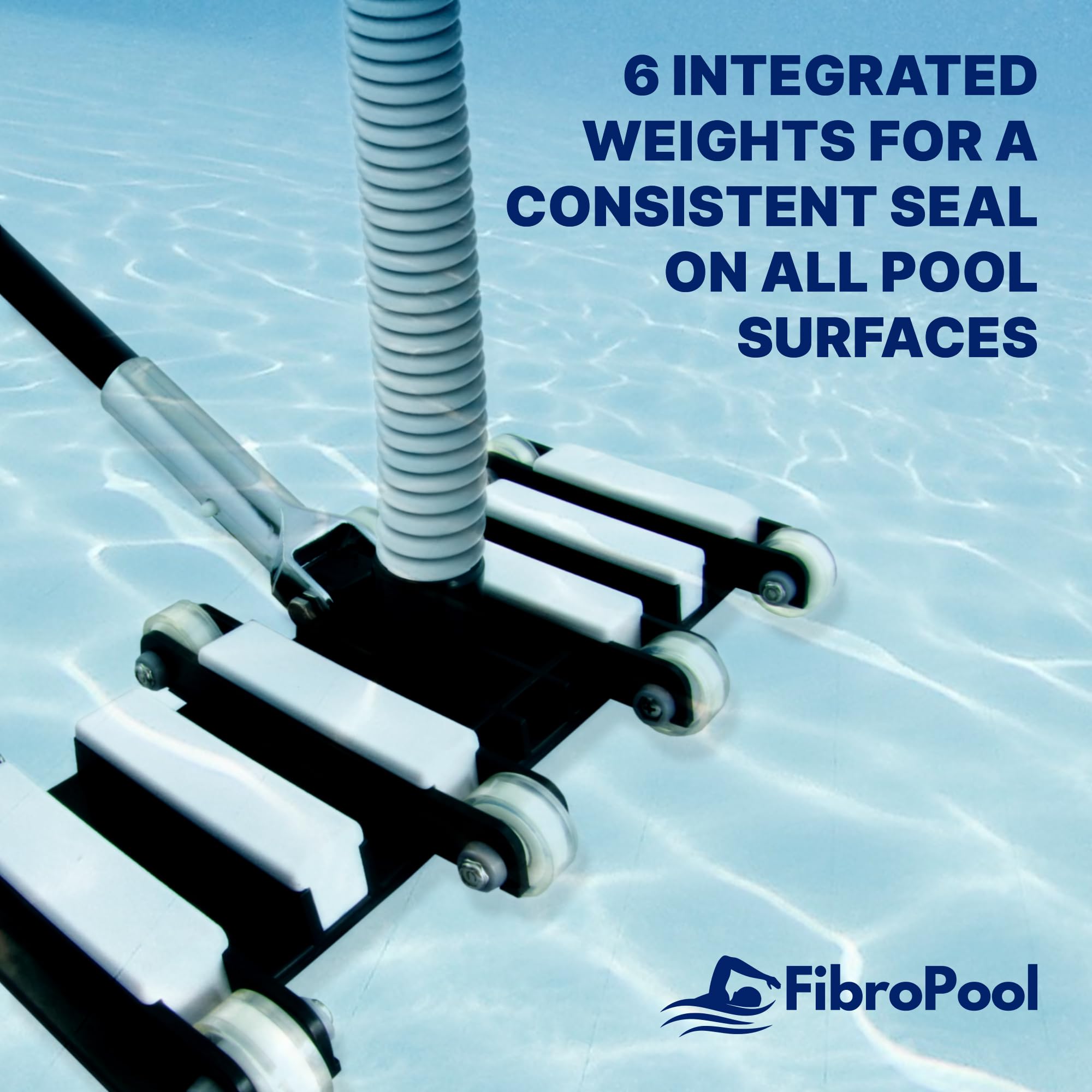 FibroPool flexible thermoplastic body adapts to curves for thorough cleaning