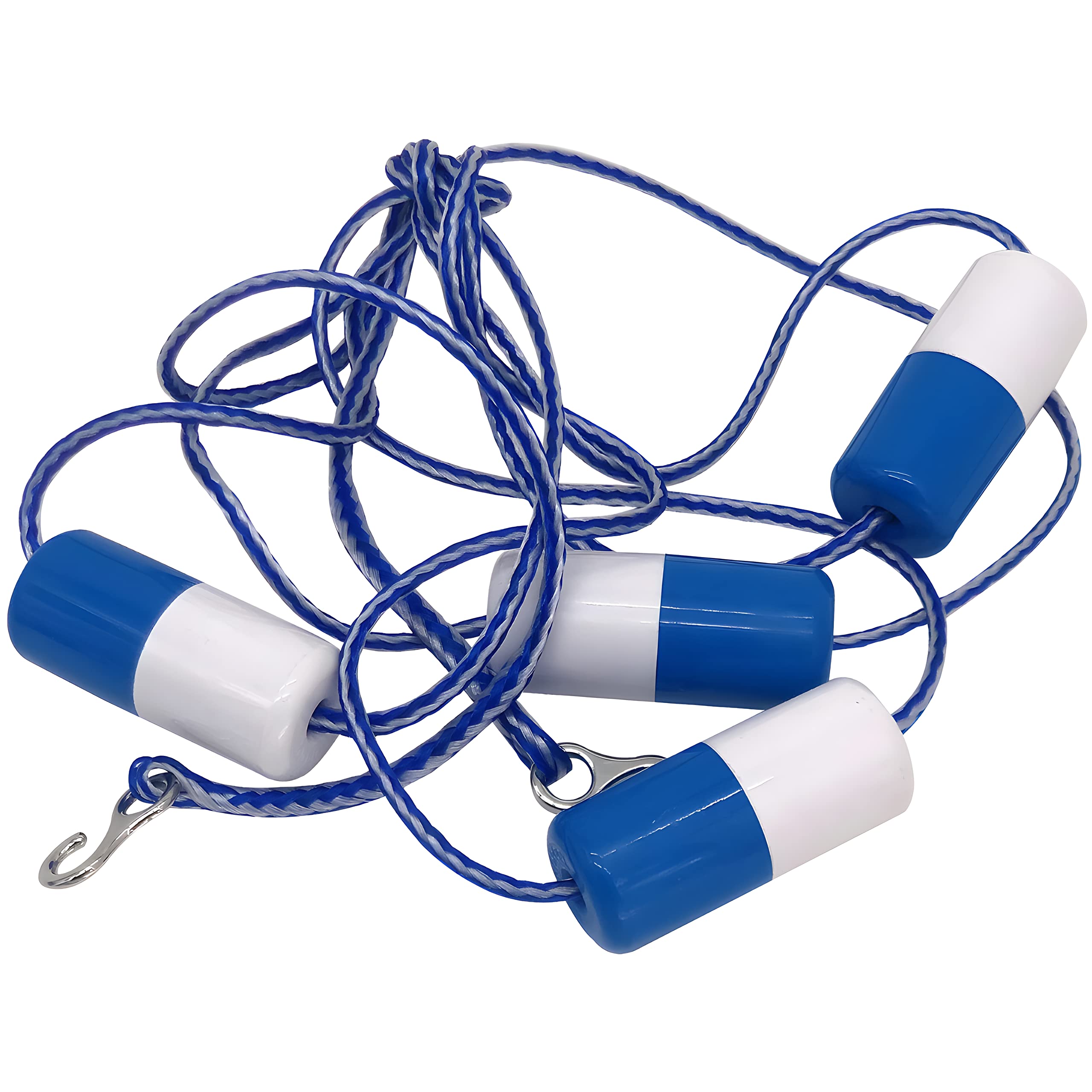 FibroPool floating pool safety rope with adjustable lane divider and chrome hooks for clear swim lanes.