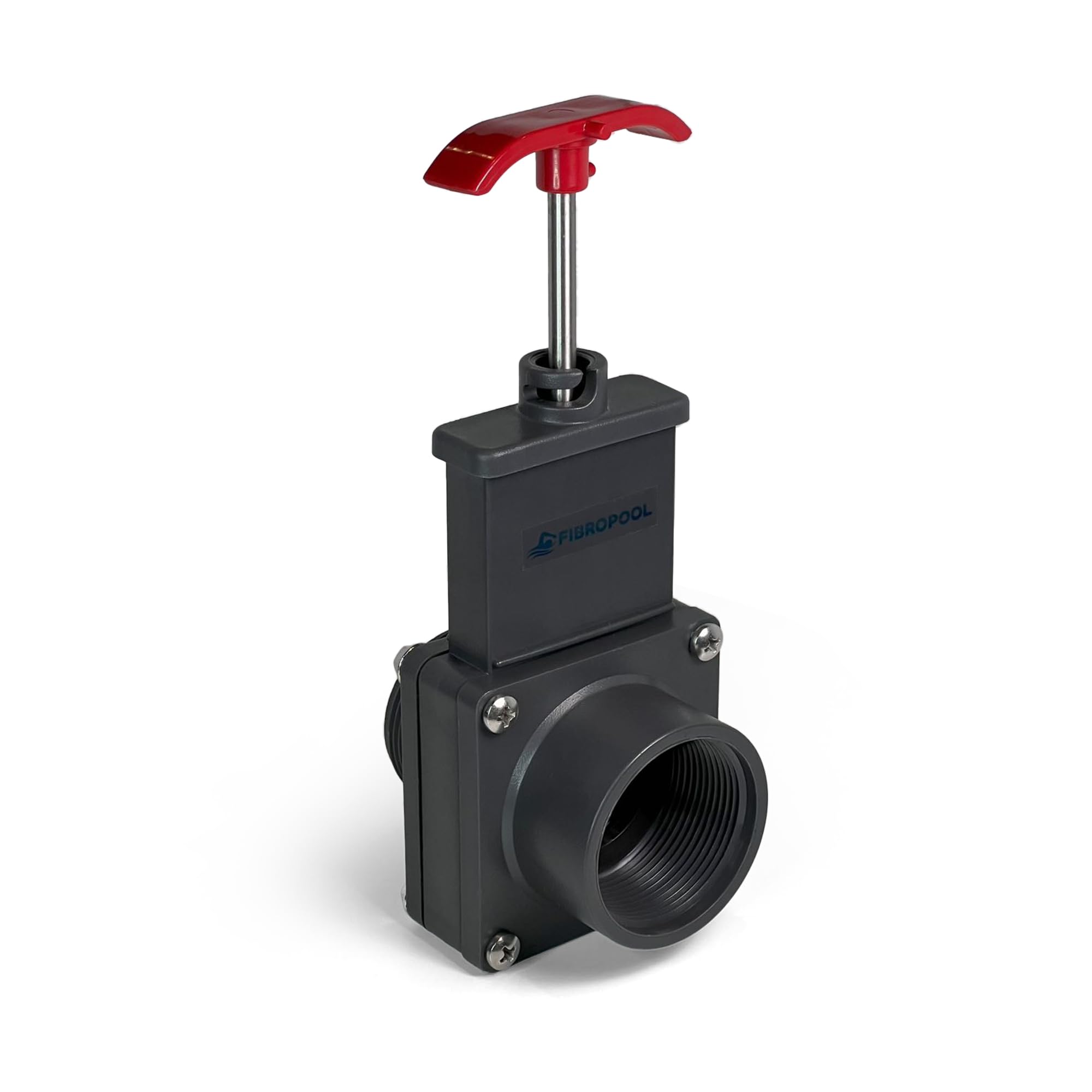 FibroPool 1.5 inch gate valve with dual threaded ends for easy pump isolation.