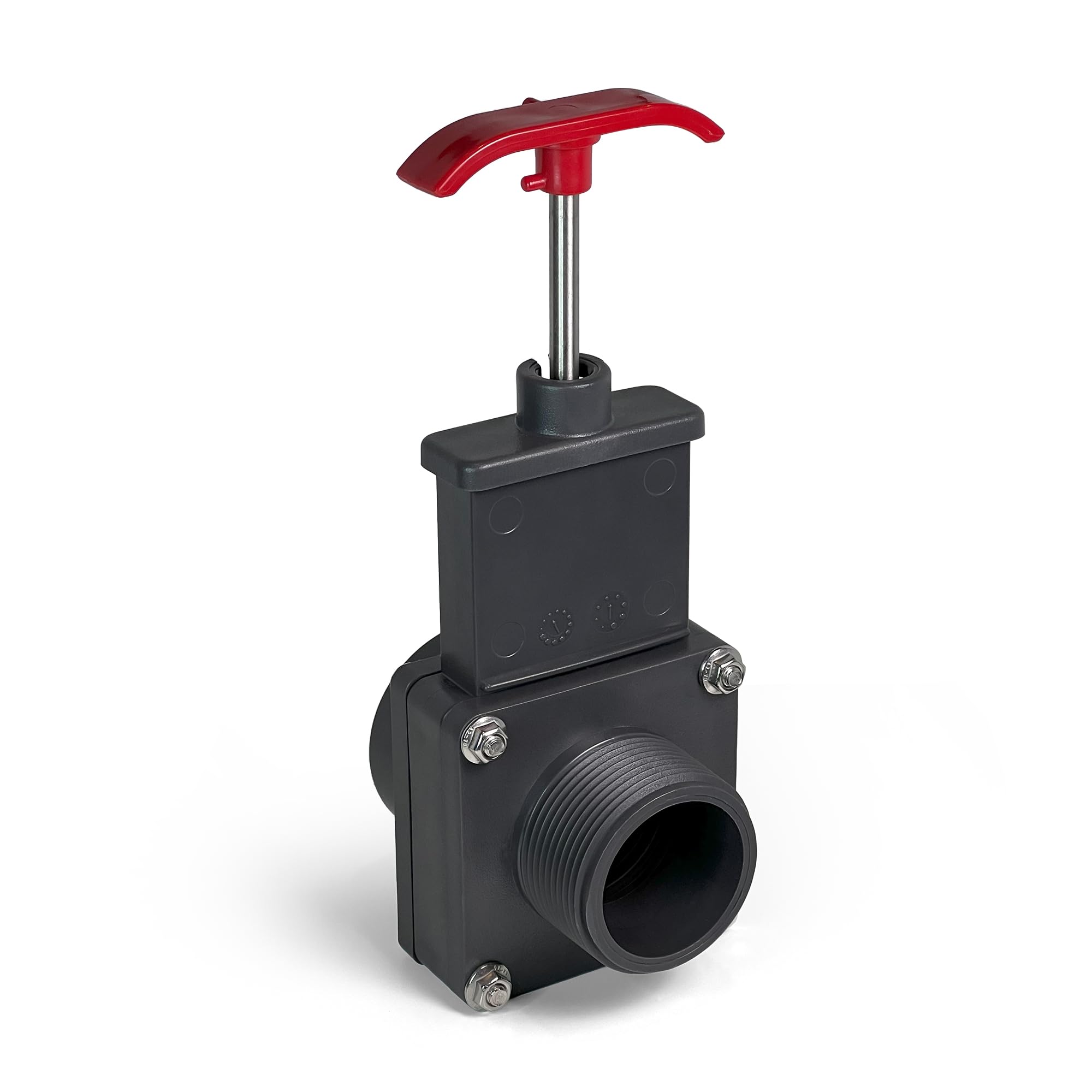 FibroPool weather-resistant 1.5 inch valve on pool wall for durability.