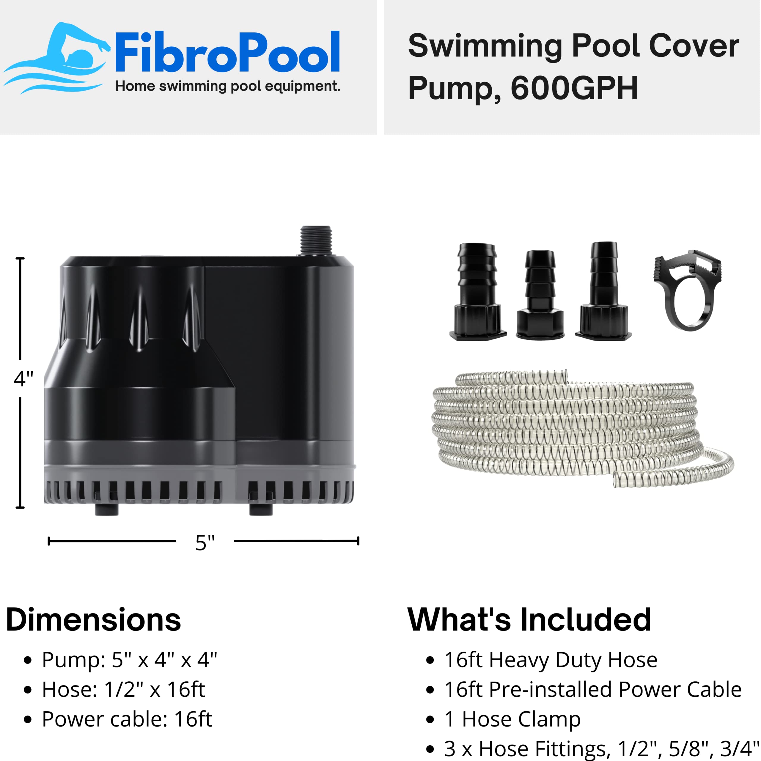 FibroPool pool cover pump 75-watt motor powers quick drainage from water.