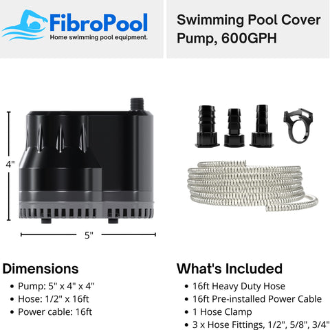 FibroPool pool cover pump 75-watt motor powers quick drainage from water.