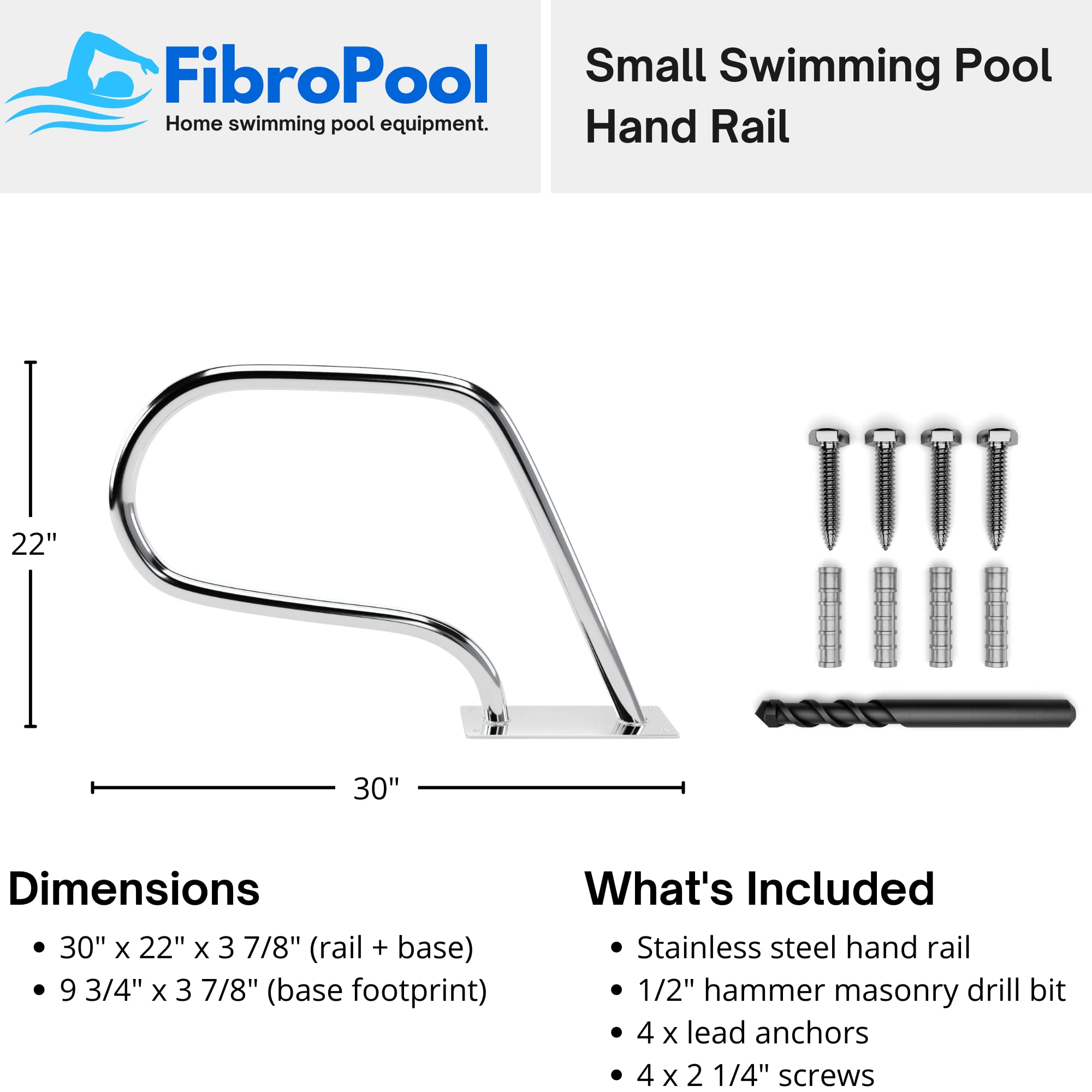 FibroPool handrail compact deck footprint ideal for small pool areas