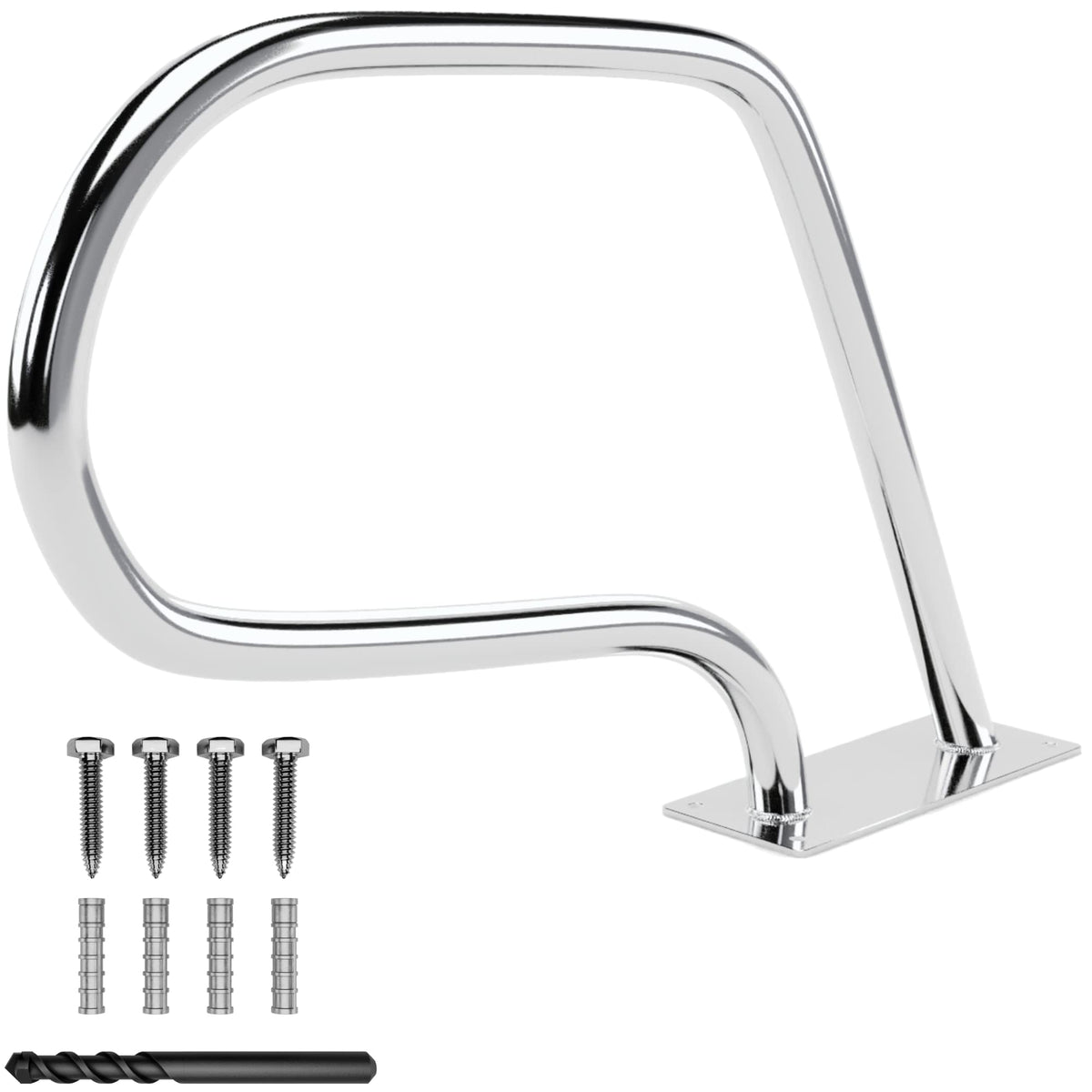 FibroPool stainless steel handrail with easy mount base for secure pool entry