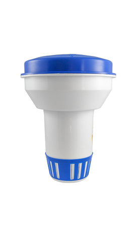FibroPool Supersize floating chlorine dispenser in pool delivering steady release