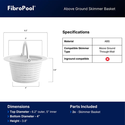 FibroPool through-wall skimmer basket close-up showing pivoting handle and sturdy design