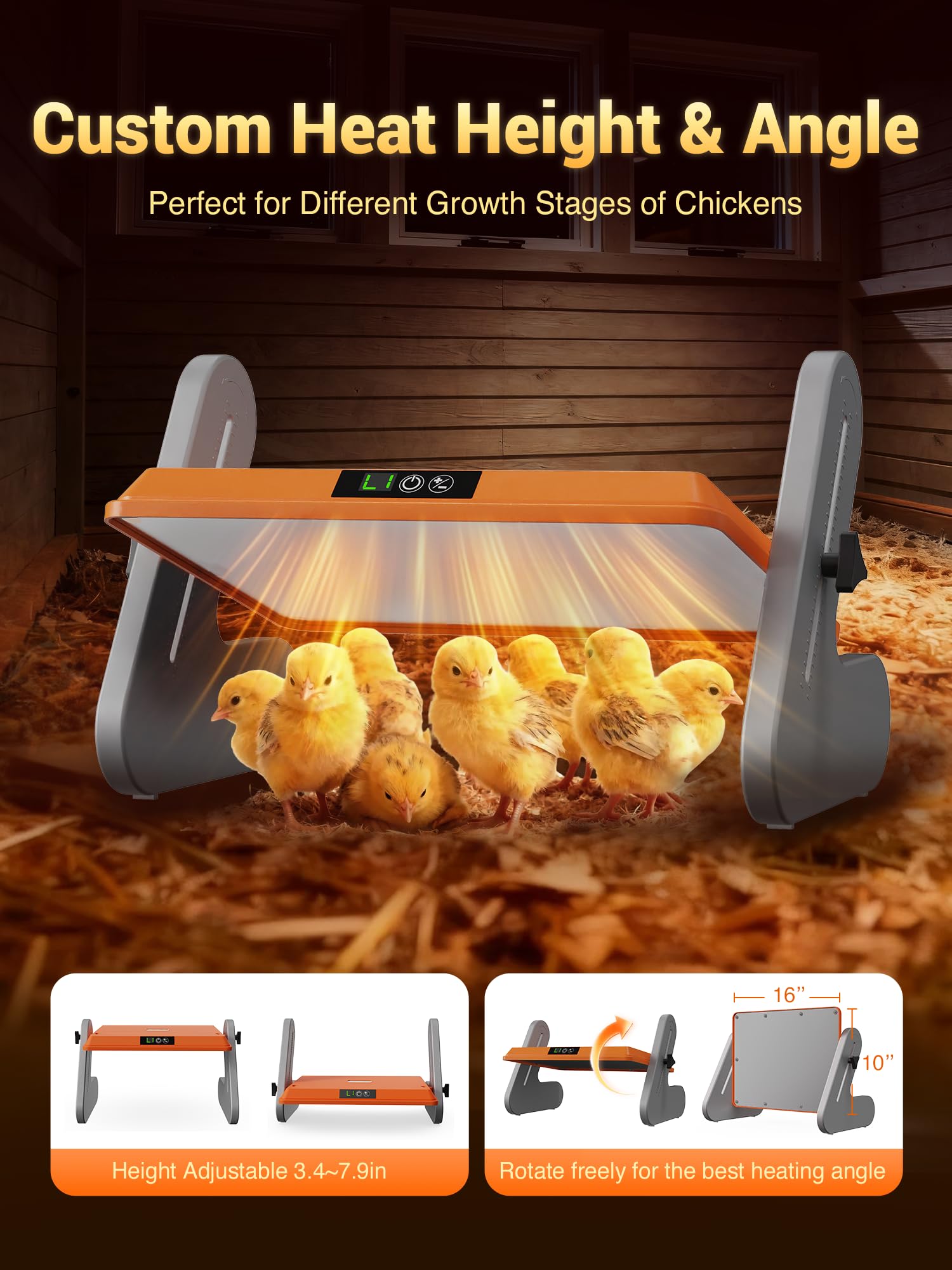 Ficuswin brooder plate with 3-settings dial helps caregivers adjust temperature easily.