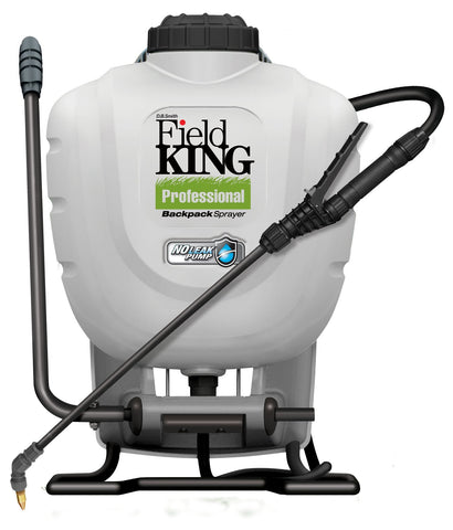 Field King backpack sprayer with internal no-leak pump keeps you dry during spraying.