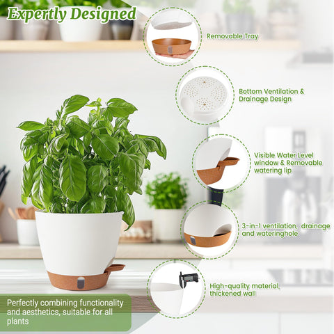 Fielda 8inch self-watering pot with UV resistant plastic for indoor or outdoor spaces.