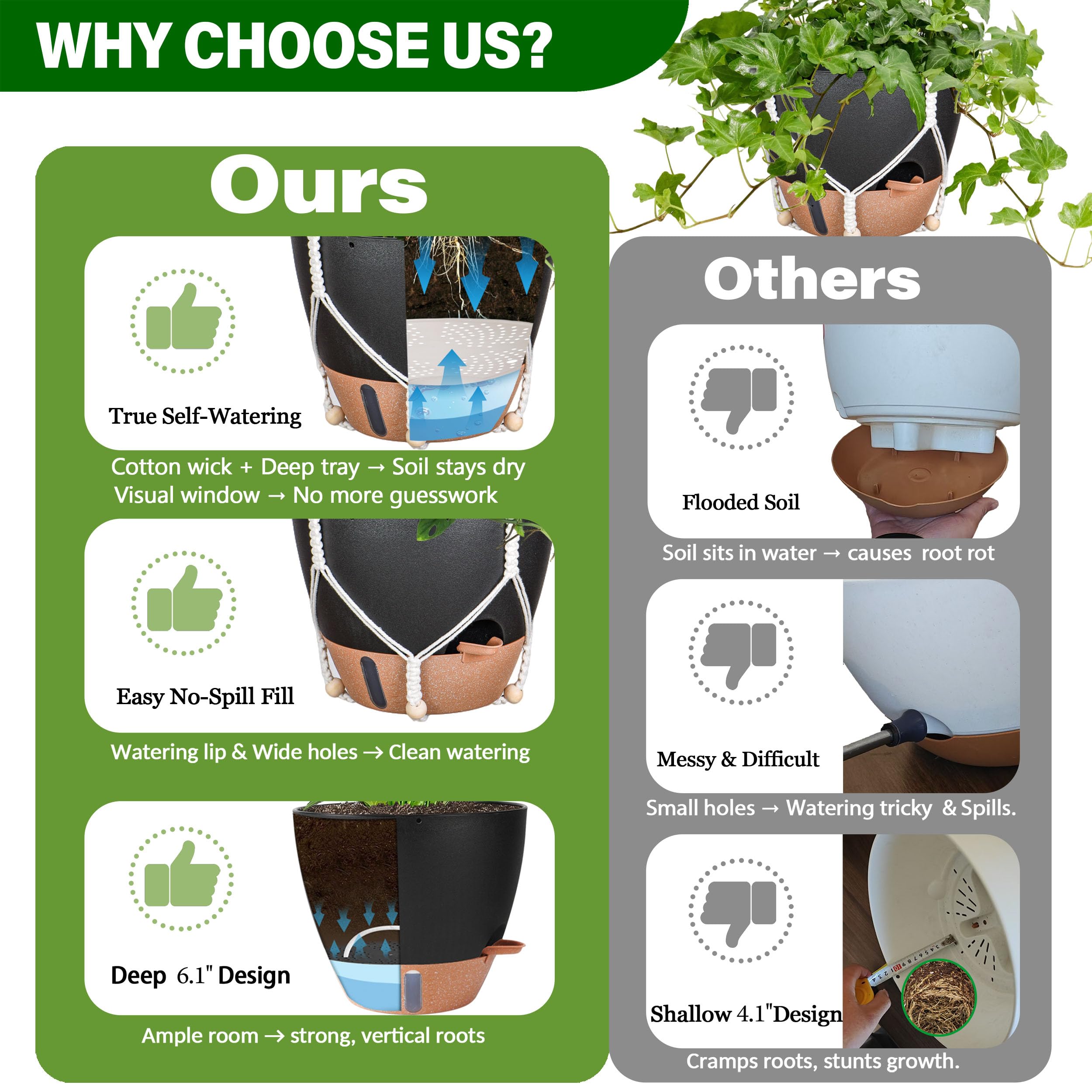 Fielda durable plastic planters resist fading and cracking year-round.