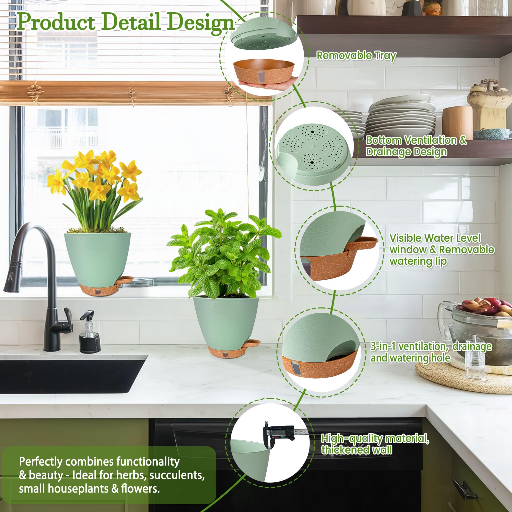 Fielda green indoor plant pots enhance any space with a modern look.