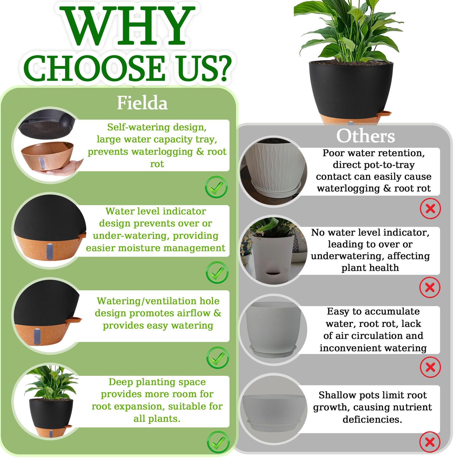 Fielda planter suitable for indoor and outdoor use across desks and balconies.