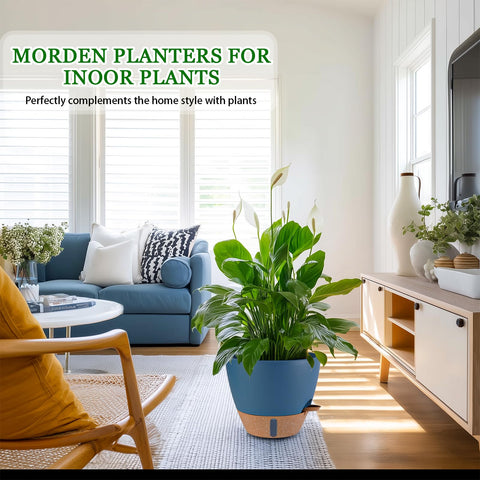 Fielda modern navy planter complements living rooms, balconies, and offices.