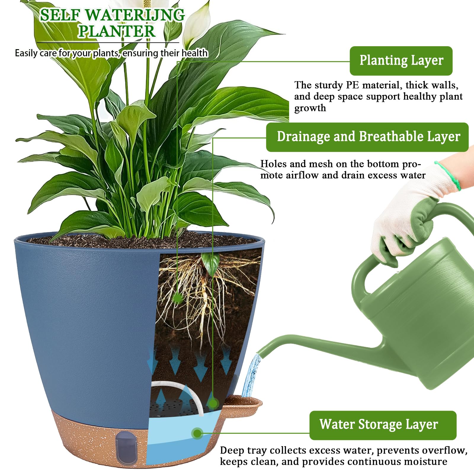 Fielda navy blue 8-inch planter showing drainage holes for airflow
