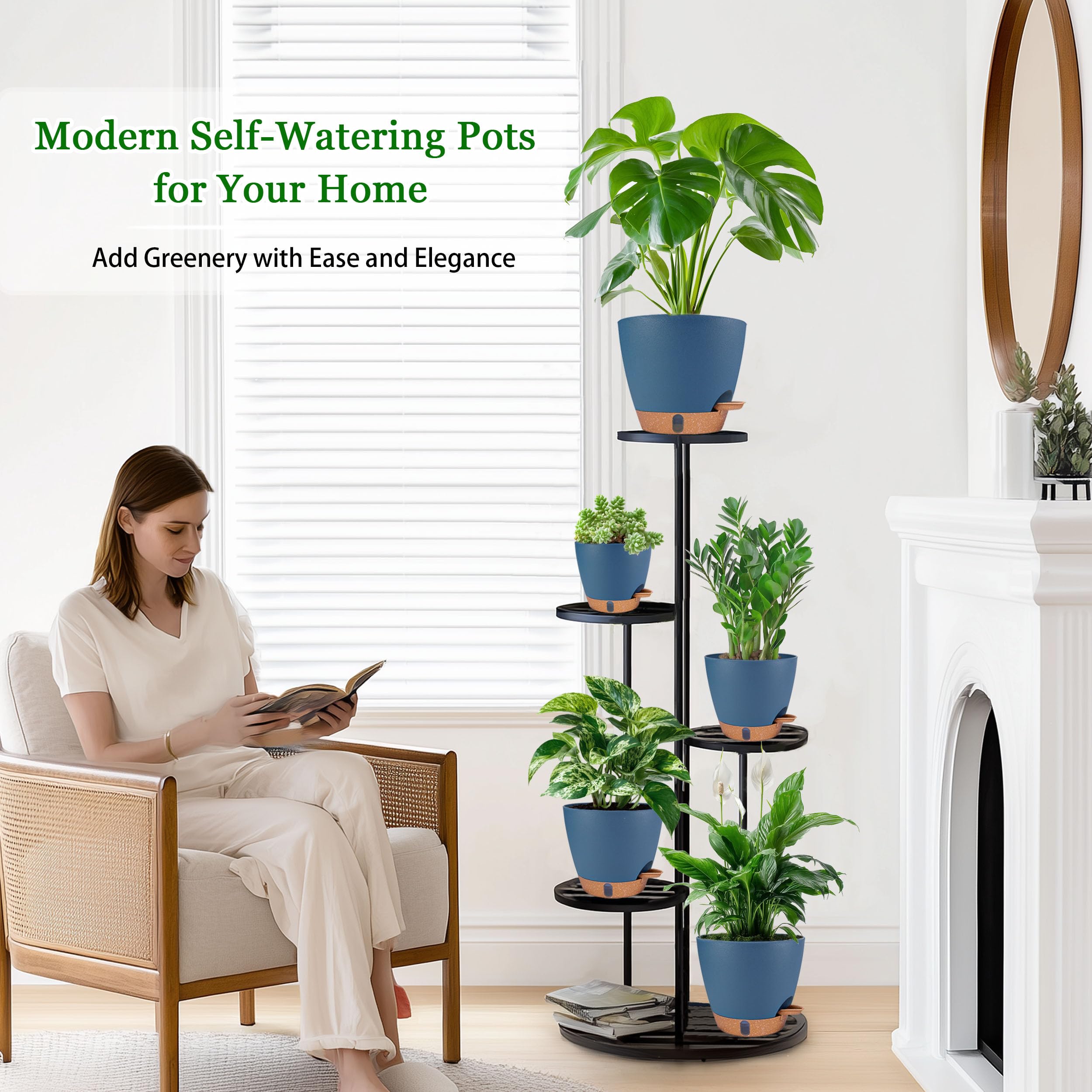 Fielda navy-blue indoor plant pot with drainage holes protects floors.