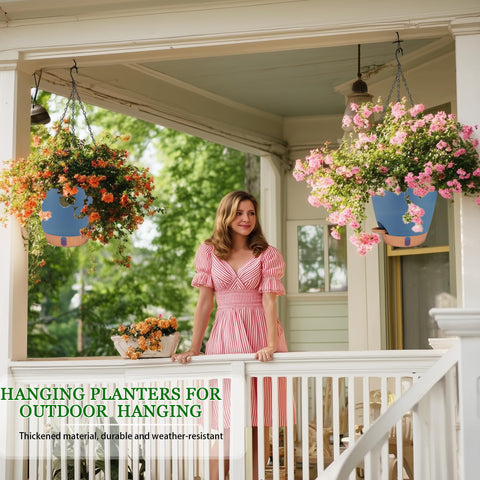 Fielda planters with rust-proof metal chains for durable outdoor use.