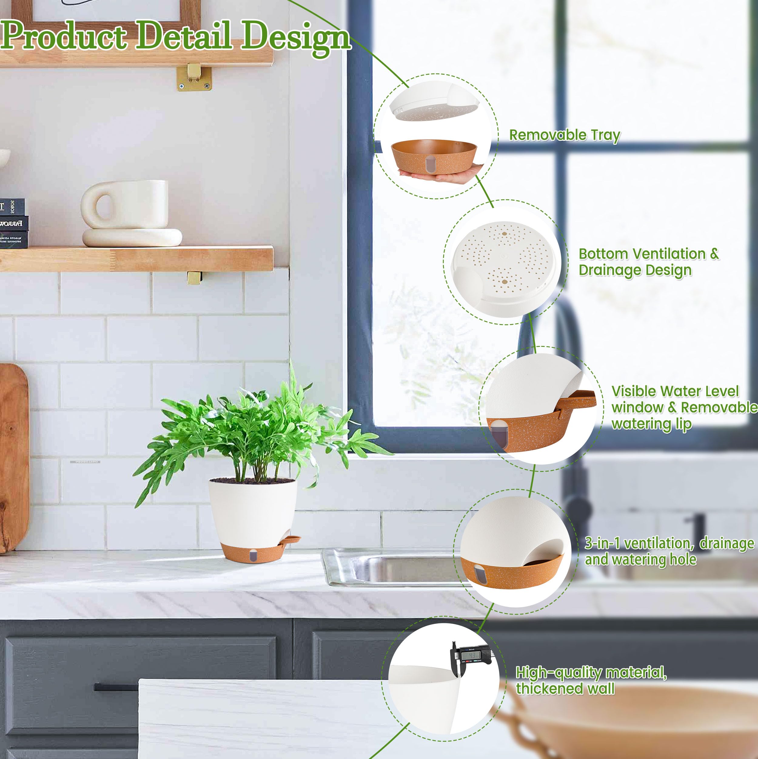 Fielda 7-inch self-watering pot for compact indoor displays.
