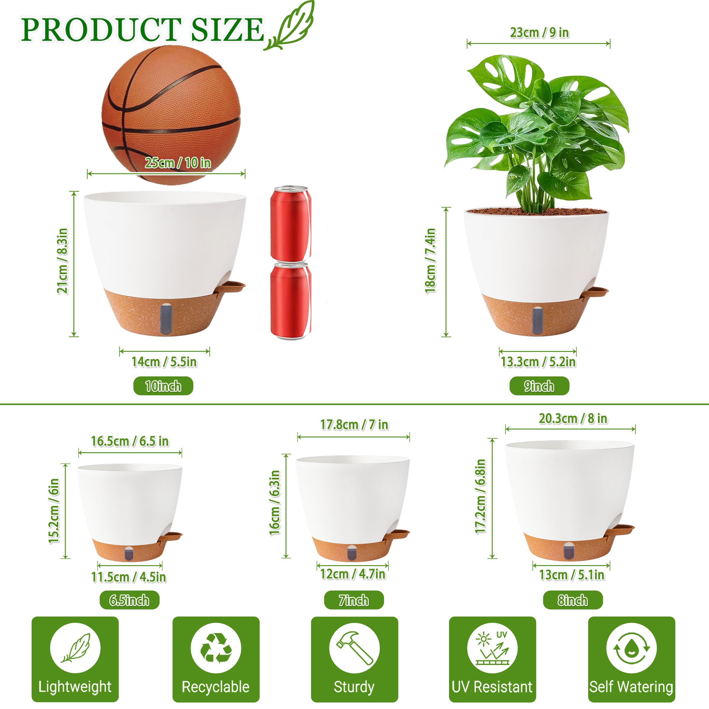 Fielda 8-inch decorative pot for indoor plants with self-watering system.