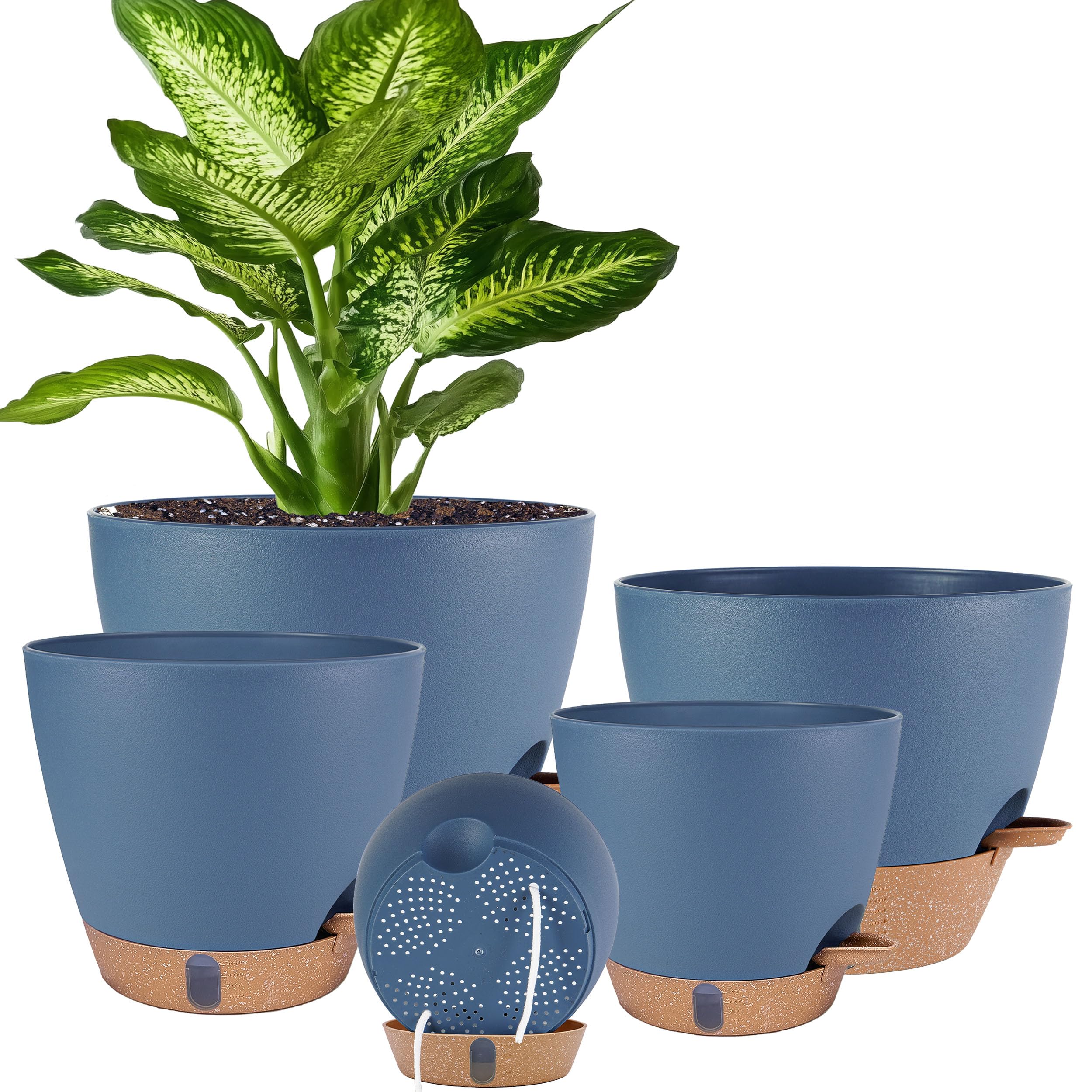 Fielda 10-inch navy blue self-watering pot keeps soil moist for healthy plants