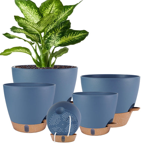 Fielda 10-inch navy blue self-watering pot keeps soil moist for healthy plants