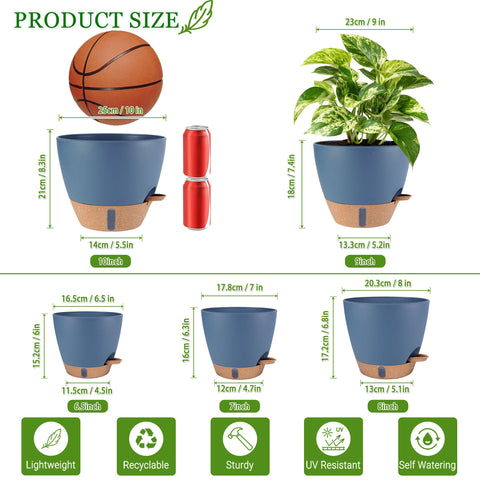 Fielda 8-inch navy blue pot maintains steady moisture for roots