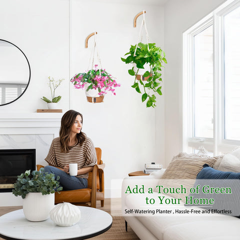 Fielda self-watering reservoir tray keeps plants hydrated during vacations.