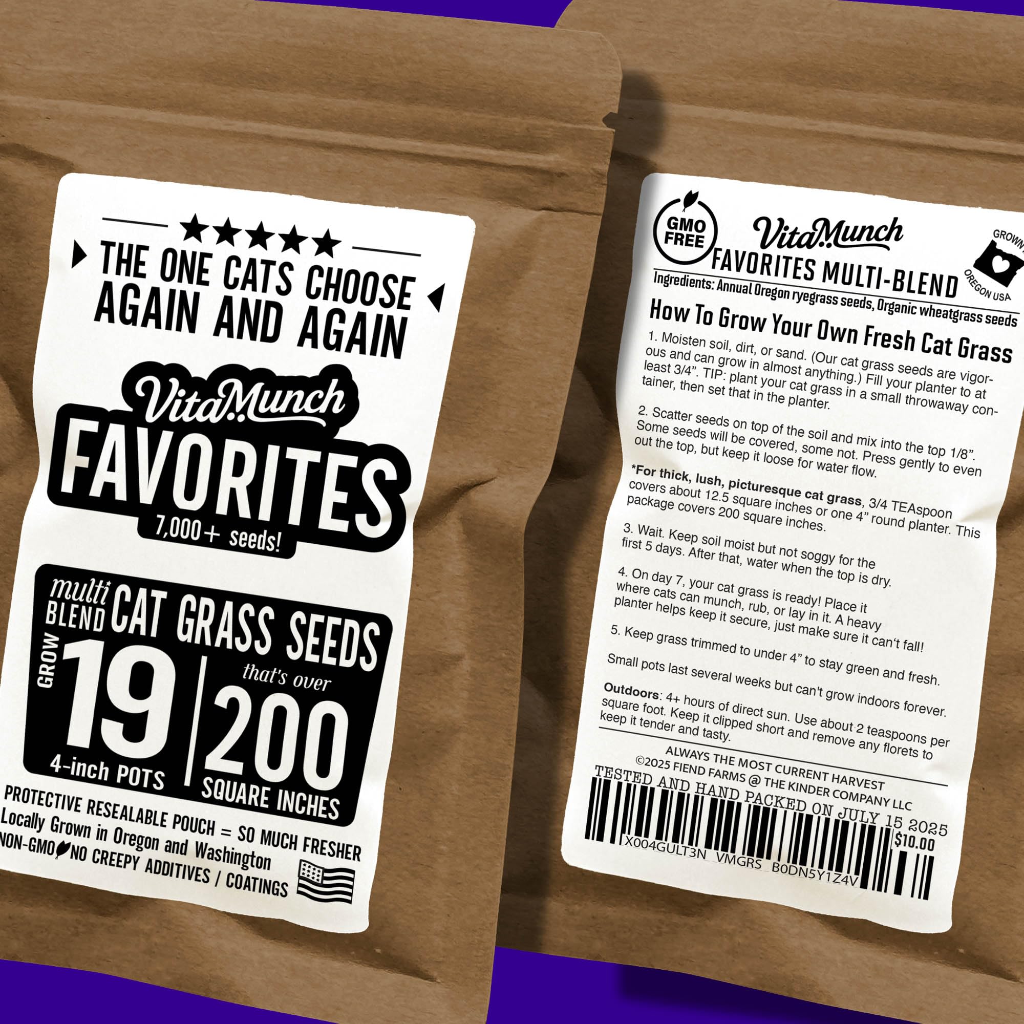 Fiend Non-GMO Wild Native Blend packaging highlights hand-packed freshness for reliable sprouting.