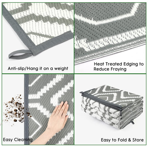 Fifame rug placed on an RV patio ready for beach or camp use