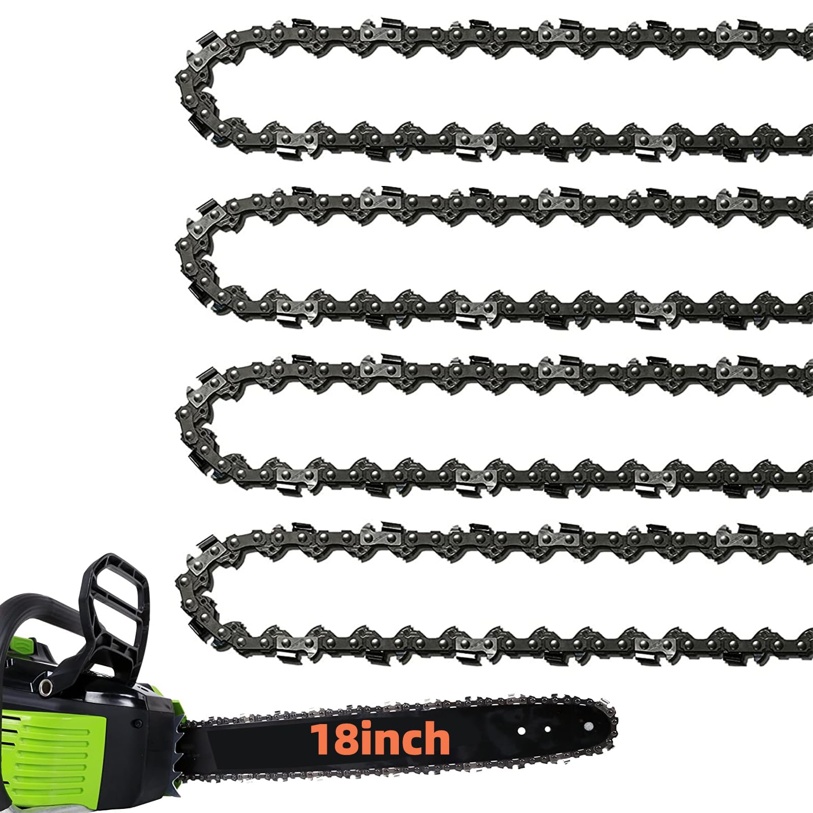 Fifchall 18-inch chain with 62 drive links for compatible saws, ensuring steady cutting performance.