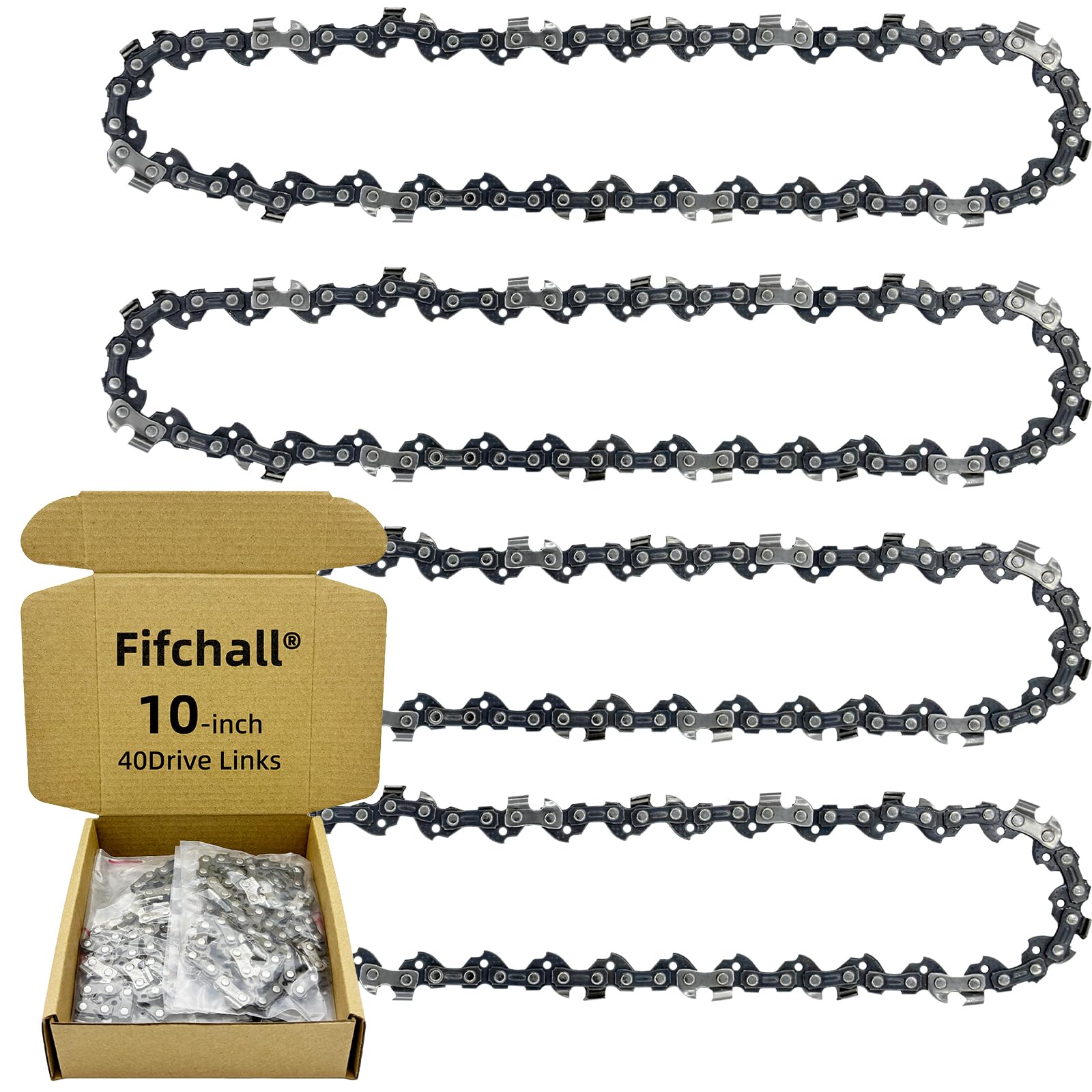Fifchall 4-pack 10-inch chainsaw chain with 40 drive links for fast, smooth cutting.