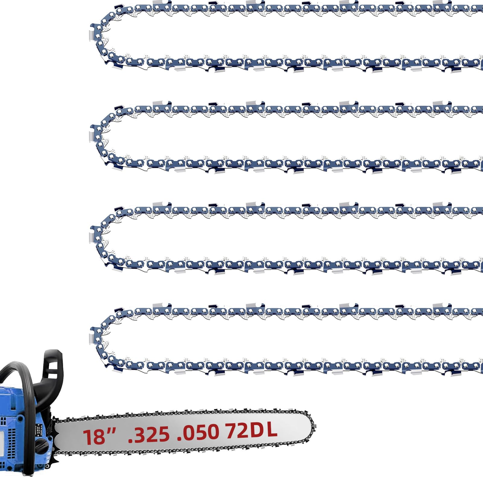 FIFCHALL 4-pack 18-inch chainsaw chain ready for quick replacement and smooth cutting.