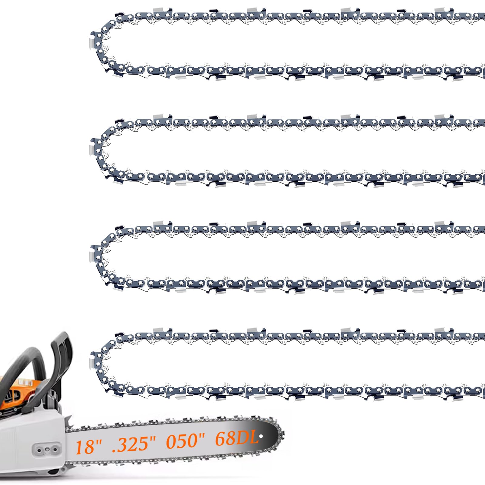 Fifchall 4-pack 18-inch chain for STIHL with 68 drive links and 325 pitch.