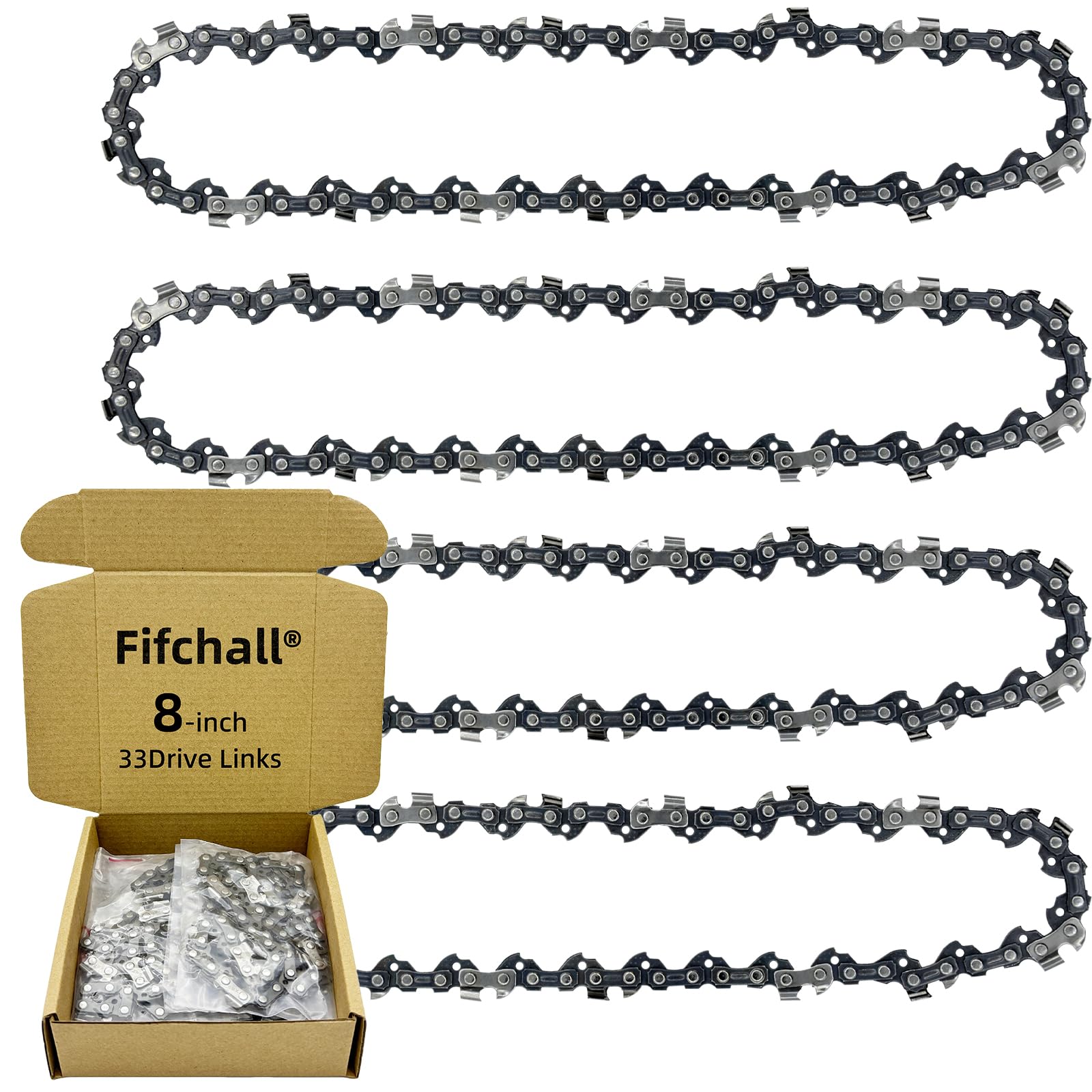 Fifchall 8-inch chain close-up with 3-8LP pitch for smooth cutting.
