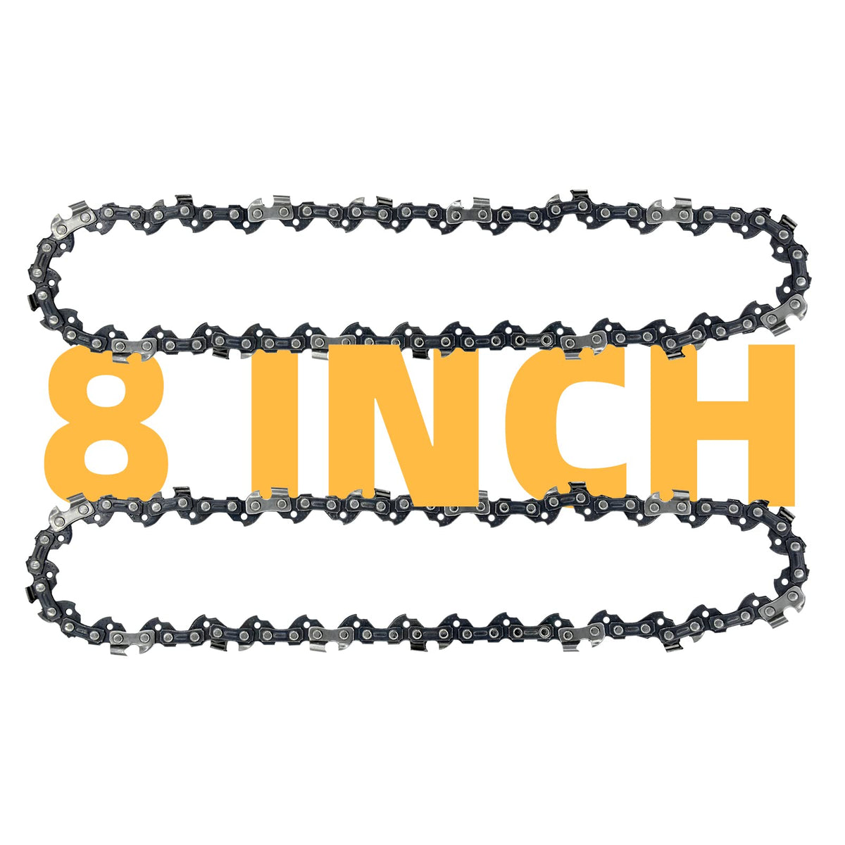 Fifchall 8-inch chain close-up shows 33 drive links for precise cutting.