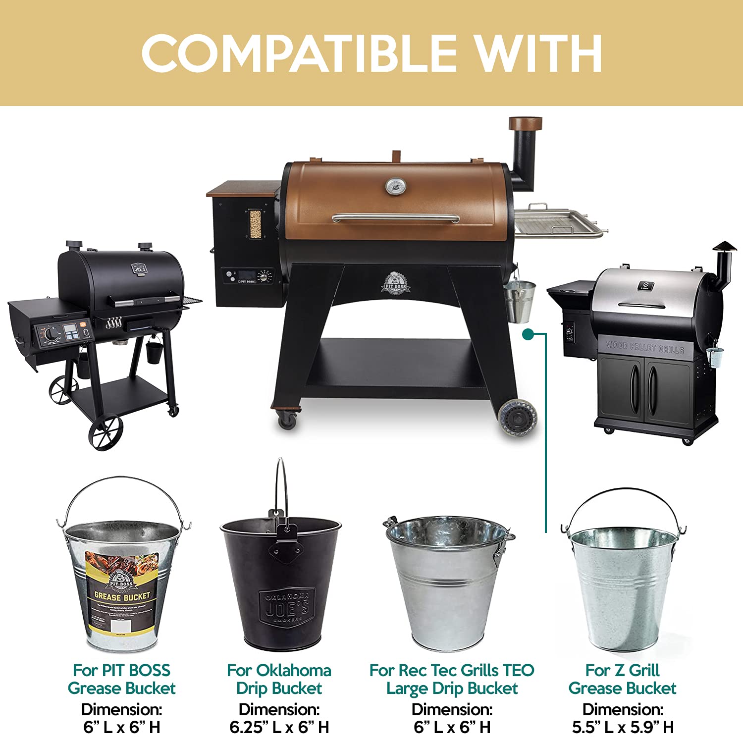 Fig & Leaf grease bucket liner shows 6.3 by 6.0 inch size for a precise fit.