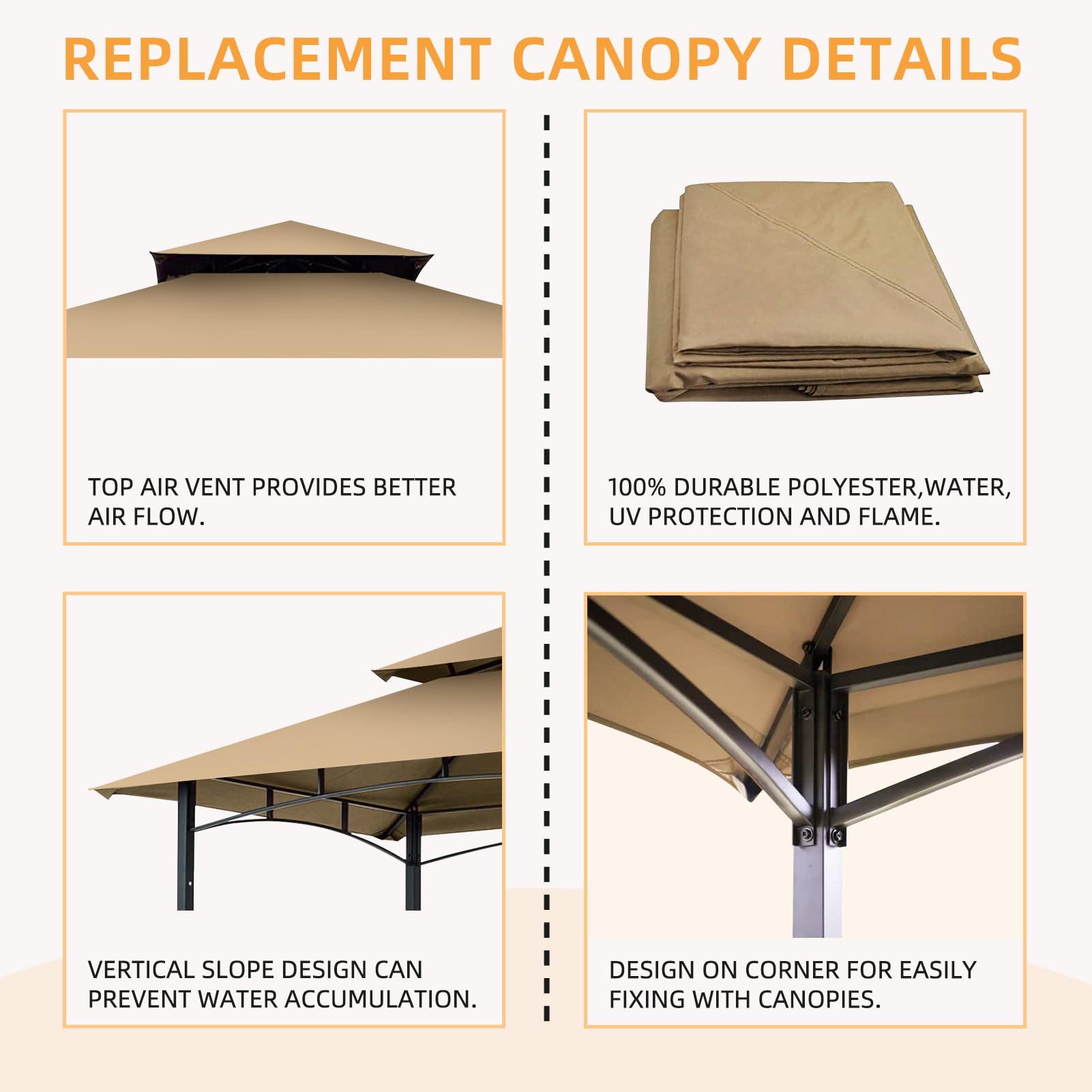 Figfeu khaki canopy cover provides durable outdoor shade and protection.