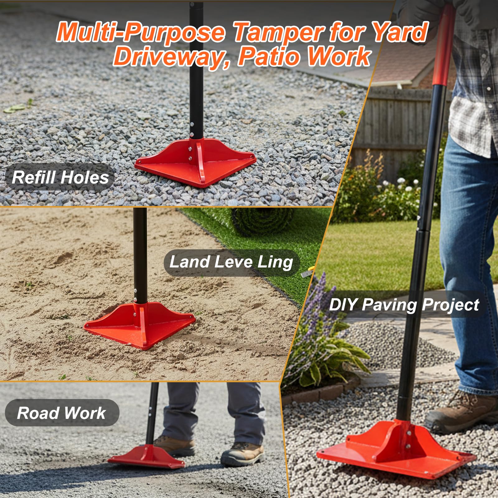 Fijaru tamper ideal for driveways and patios, enhancing evenness in DIY projects.