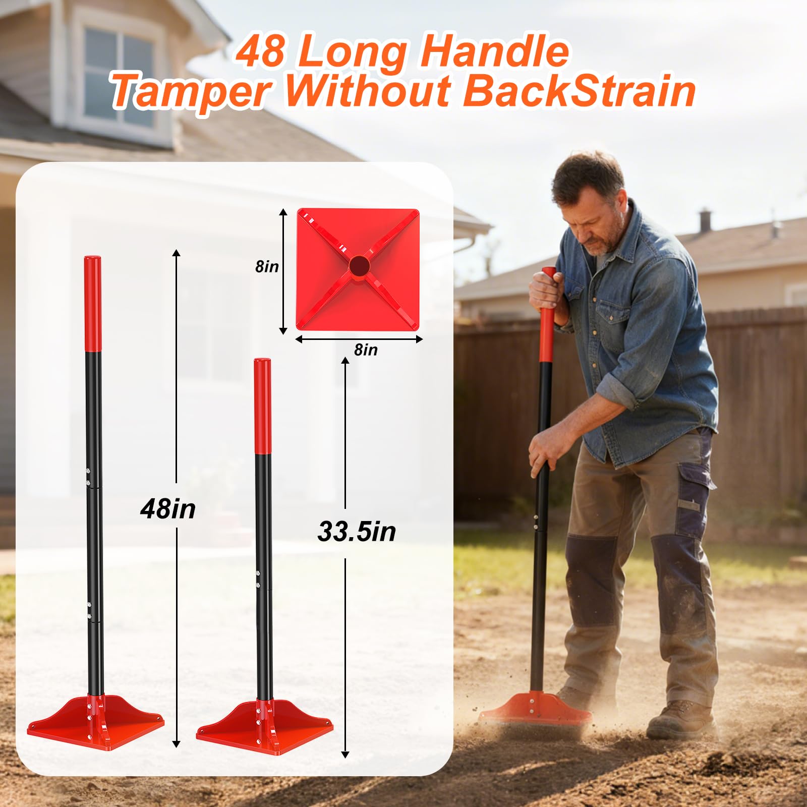 Fijaru tamper ergonomic 48in handle enables upright work and reduced back strain.