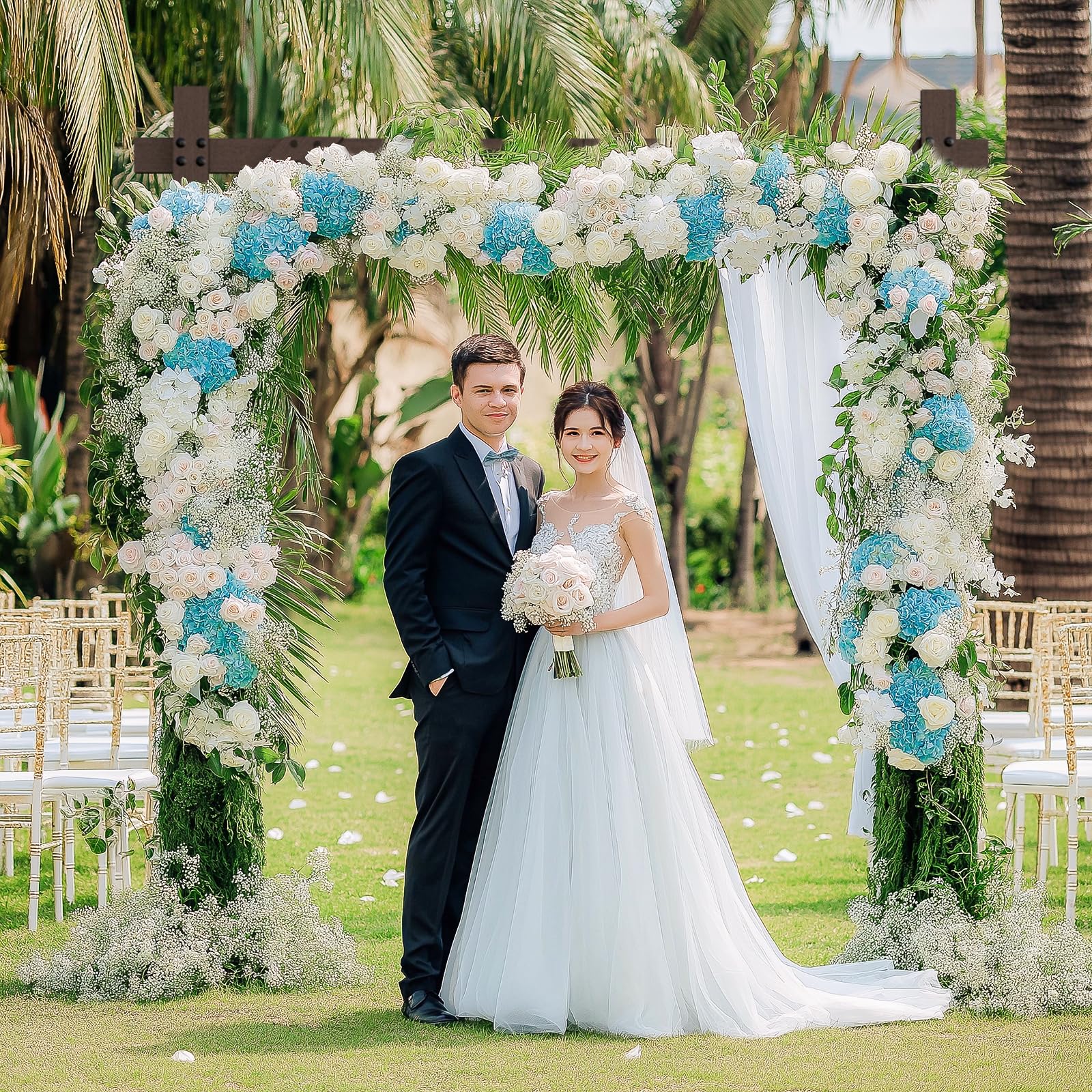 Fikowo wooden arch enhances garden party photography with natural charm.