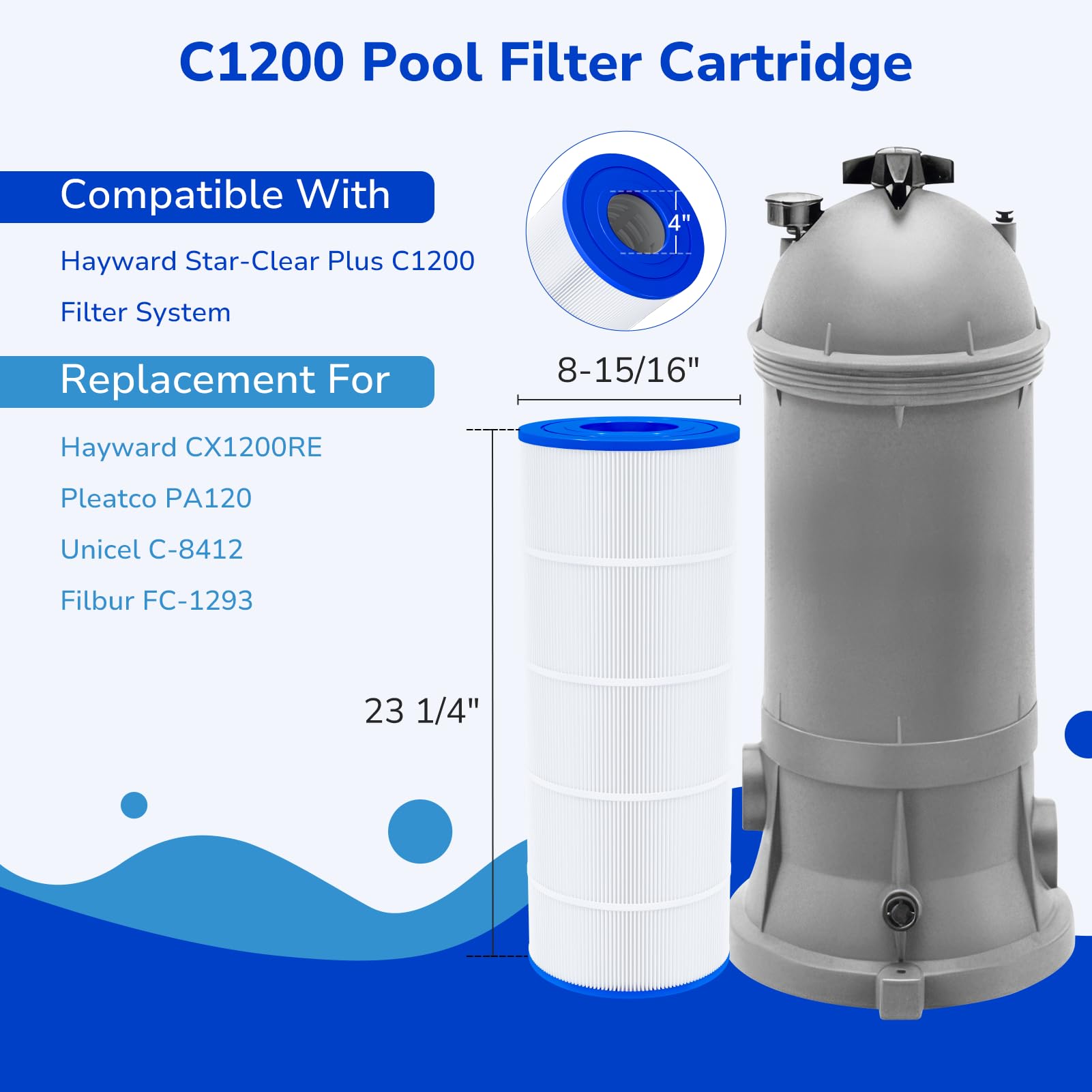 Fil-fresh C1200 outer diameter 8-15-16 inches enables quick, leak-free installations.