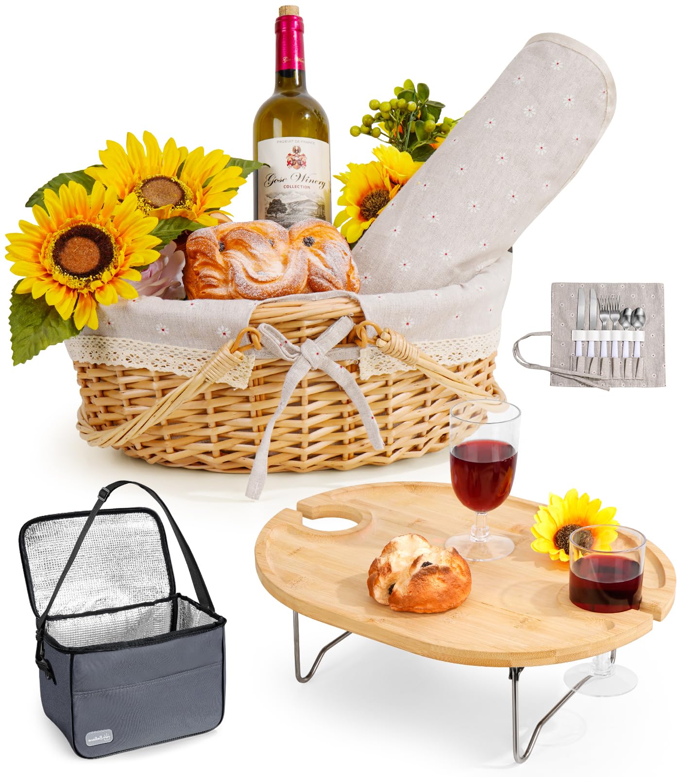 Filano picnic basket for two with table and blanket, ideal for romantic park dates